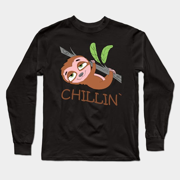 Cute Chillin` Sloth Long Sleeve T-Shirt by Foxydream